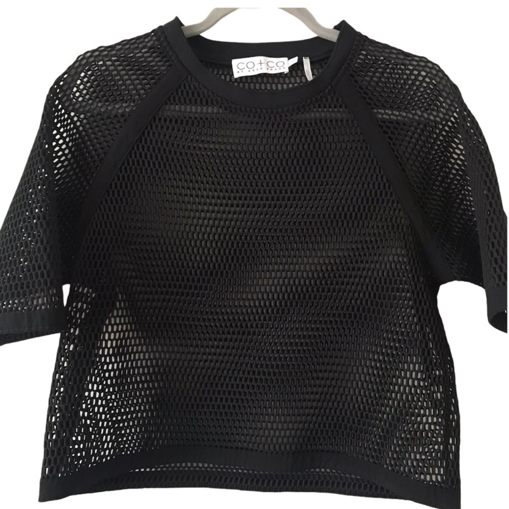 CO+CO By Coco Rocha Black Mesh Cropped Boxy Top